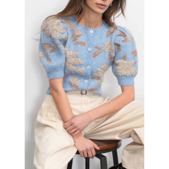 GREYLIN Sweaters - NEW GREYLIN floral brocade textured cardigan in blue